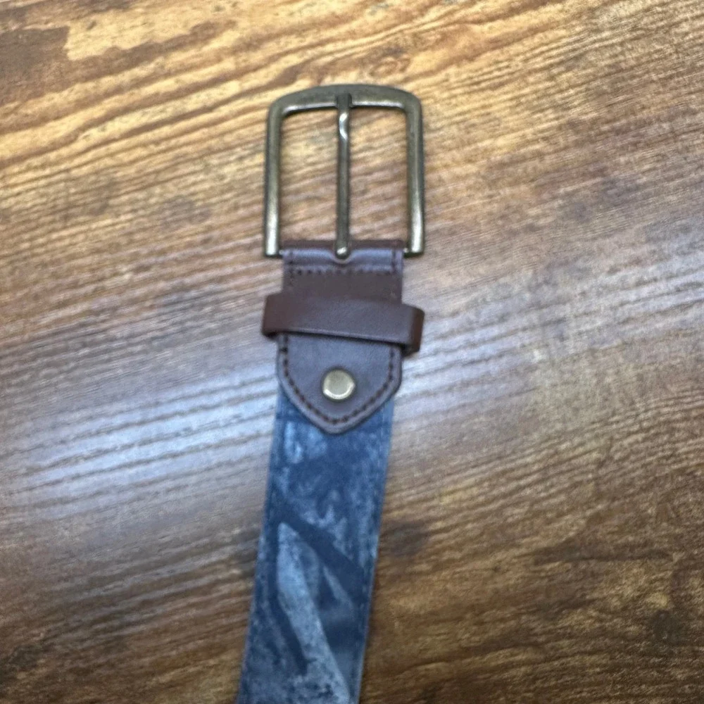 Woodland Creek Outdoor Ready Mens Camo Canvas Belt Blue Grey Brass Buckle